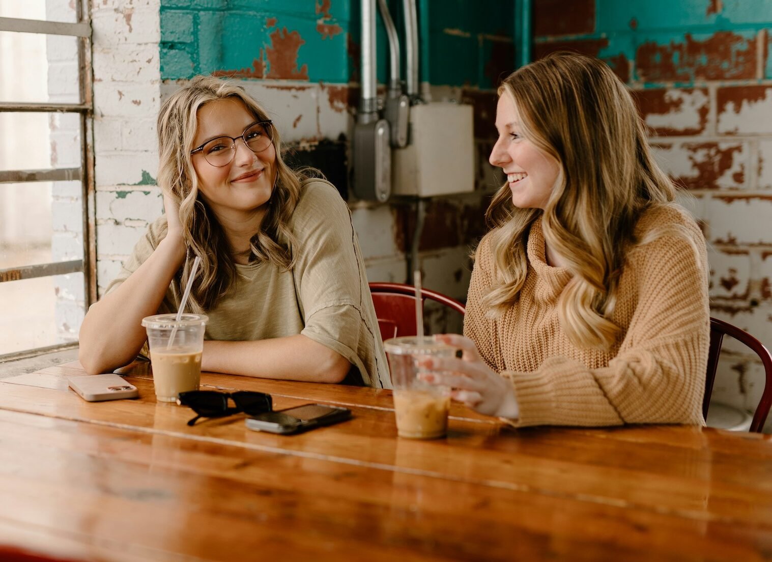 Two young women talking